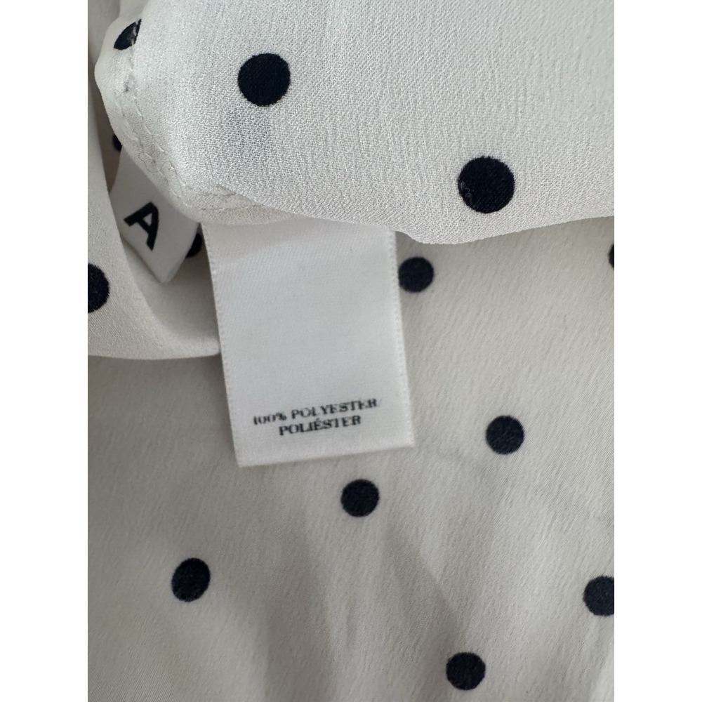 Ann Taylor Polka Dot Wrap Blouse Cream Black Long Sleeve V-Neck Medium - Picture 3 of 6
